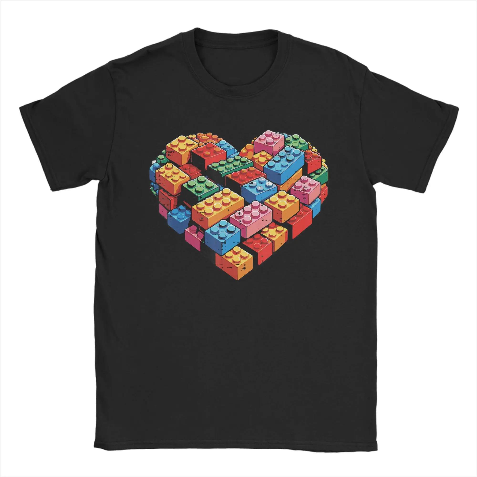 

Couple T Shirt Valentines Day Heart Building Blocks Bricks T Shirts Leisure Summer Tees Streetwear 100% Cotton Clothing Gift