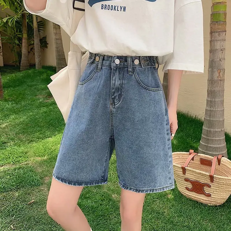 Feynzz Mode Sommer Halb Frauen Denim Shorts Hohe Taille Belted Lose Weibliche Kurze Jeans Streetwear