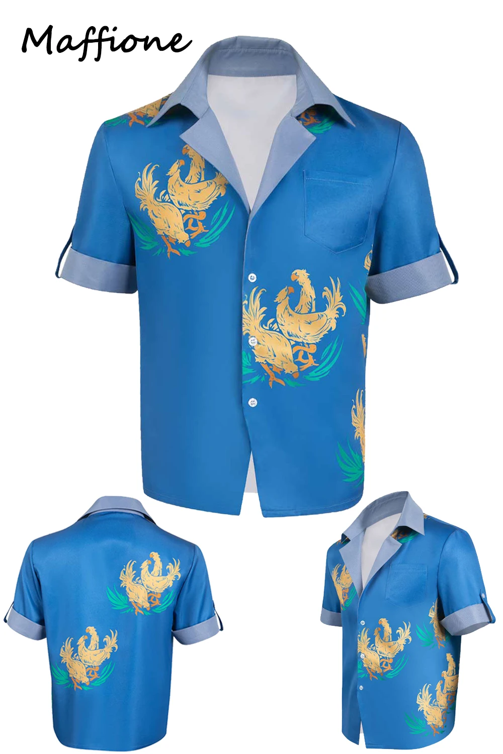 Camisas azules de Cosplay para hombres, traje de juego Final Roleplay, trajes de Anime para niños, Top corto estampado de playa de verano, traje de Halloween