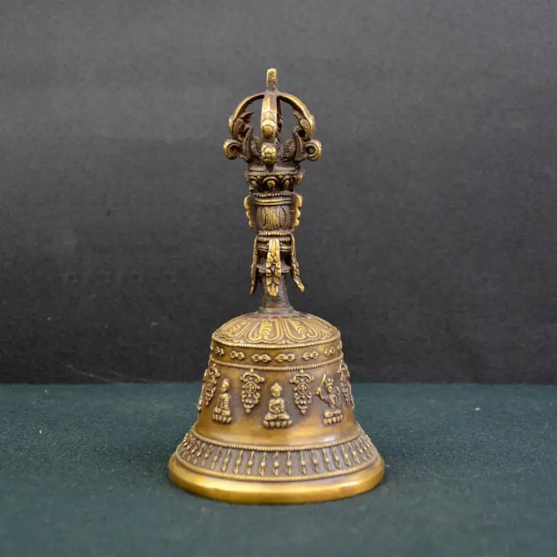 

Tibet Buddhism Bronze Gilded Handwork Relief Buddha Statues Instrument Hand Bell Dharma Faqi Vajra Fa Ling Amulet Ornaments