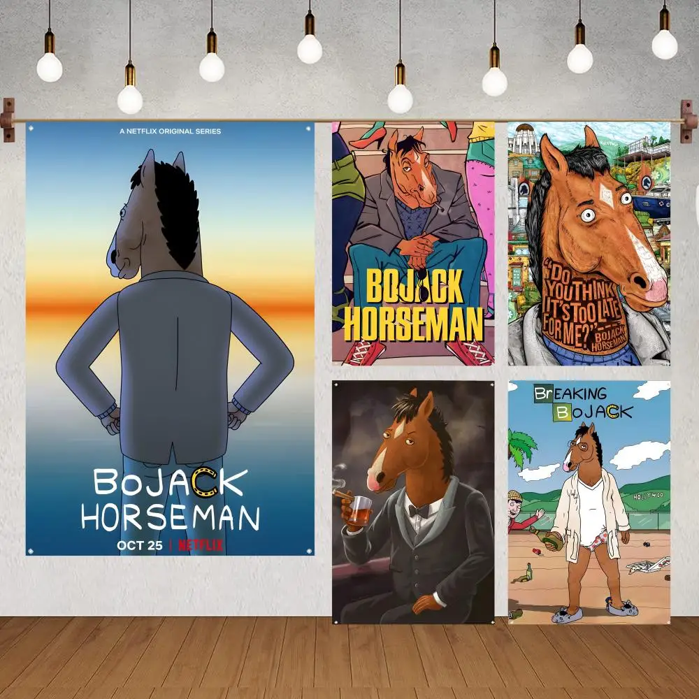 Funny BoJack H-Horsemans Flags for indoor decoration with no edging and four corner rings for easy hanging