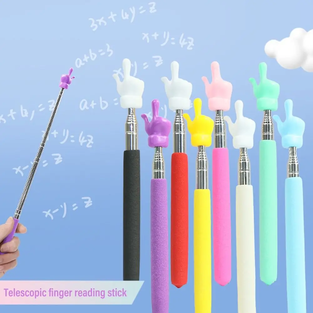 Retractable Teaching Stick Finger Design Whiteboard Pointer Handheld Presenter Finger Reading Sticks Stainless Steel Telescopic