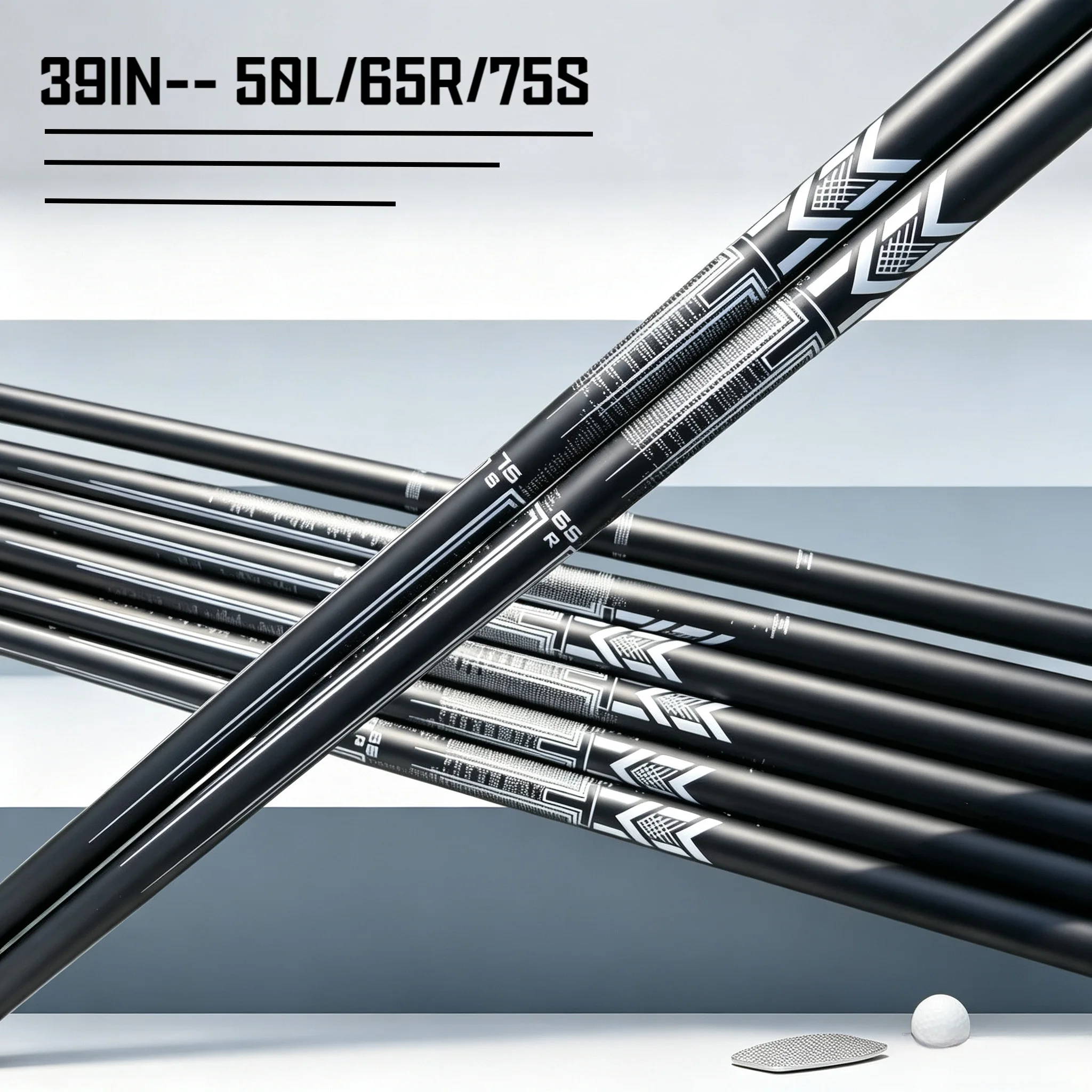 Graphite Golf Iron Shafts in Three Specifications: 50L/65R/75S, Lightweight and Cuttable Carbon Shafts, Standard 39inch Shaft Head Interface, Carbon Fiber Construction Optimizes Grip and Hitting Performance, Suitable for Various Iron Shaft Head Modifications and Replacements