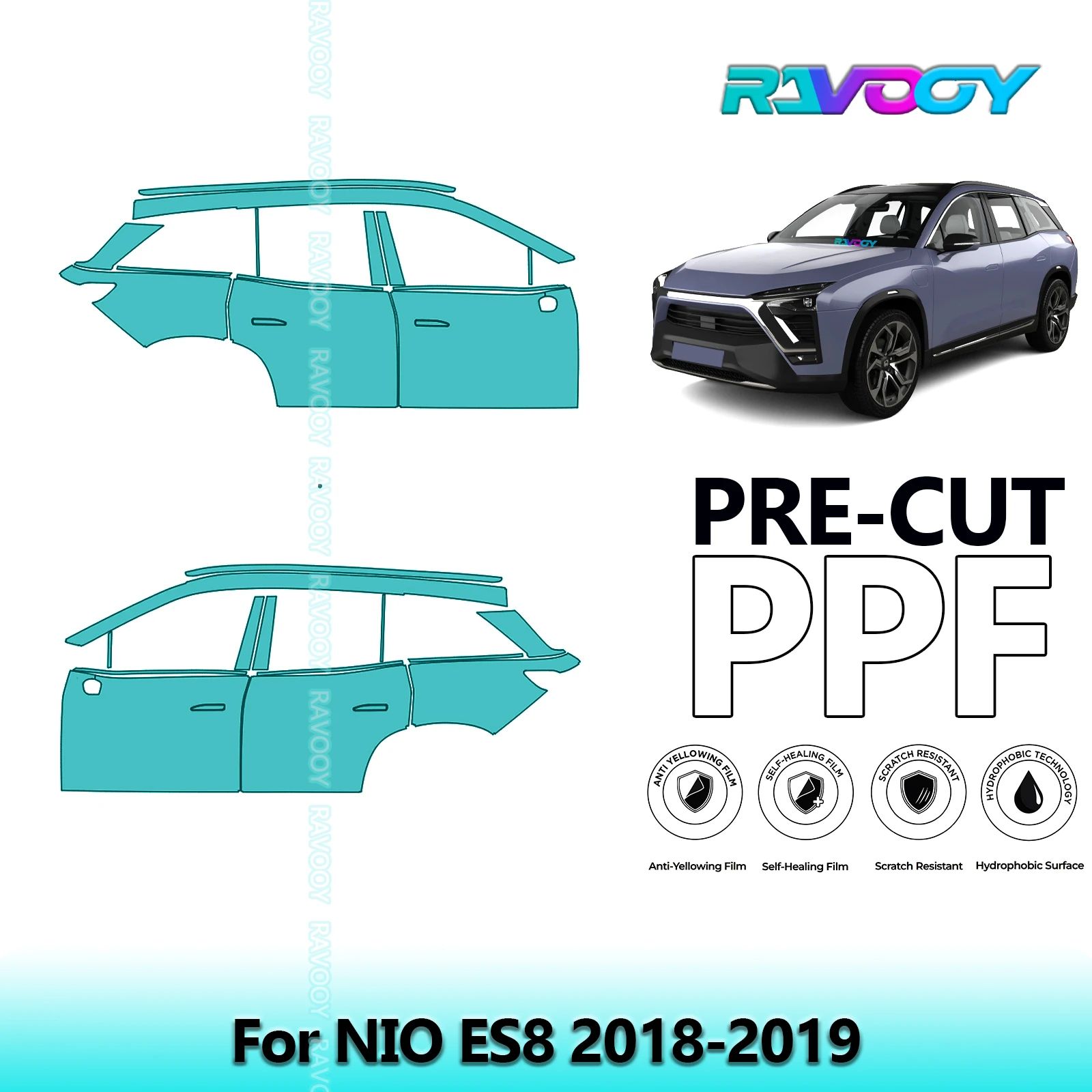 

For NIO ES8 2018-2019 8.5mil Clear Matte Pre-Cut PPF Door & A/B Pillar Kit TPU Paint Protection Film Set