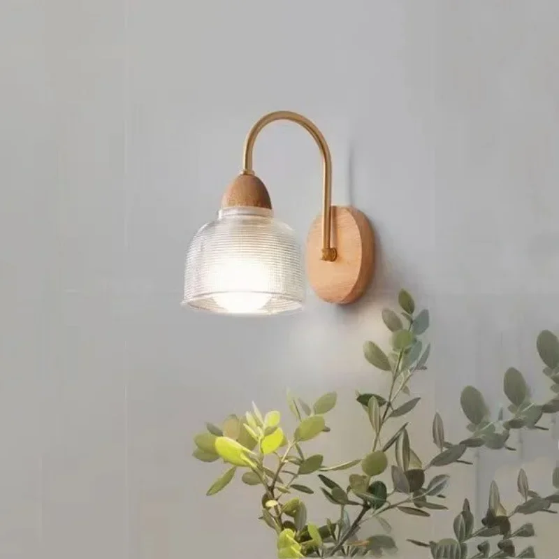 TechHPJapanese-style Log Bedside Wall Lamp Retro Silent Homestay Modern Simple Aisle Bedroom
