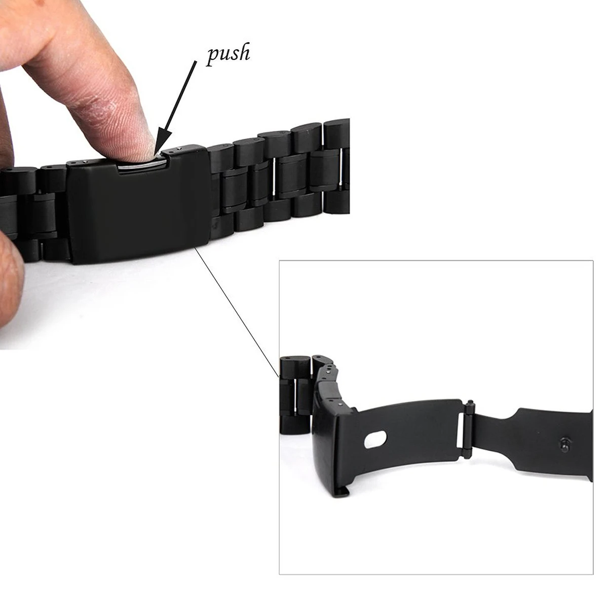 

24 Mm Stainless Steel Strap Quick Release Watch Band Solid Links 24mm Push Button