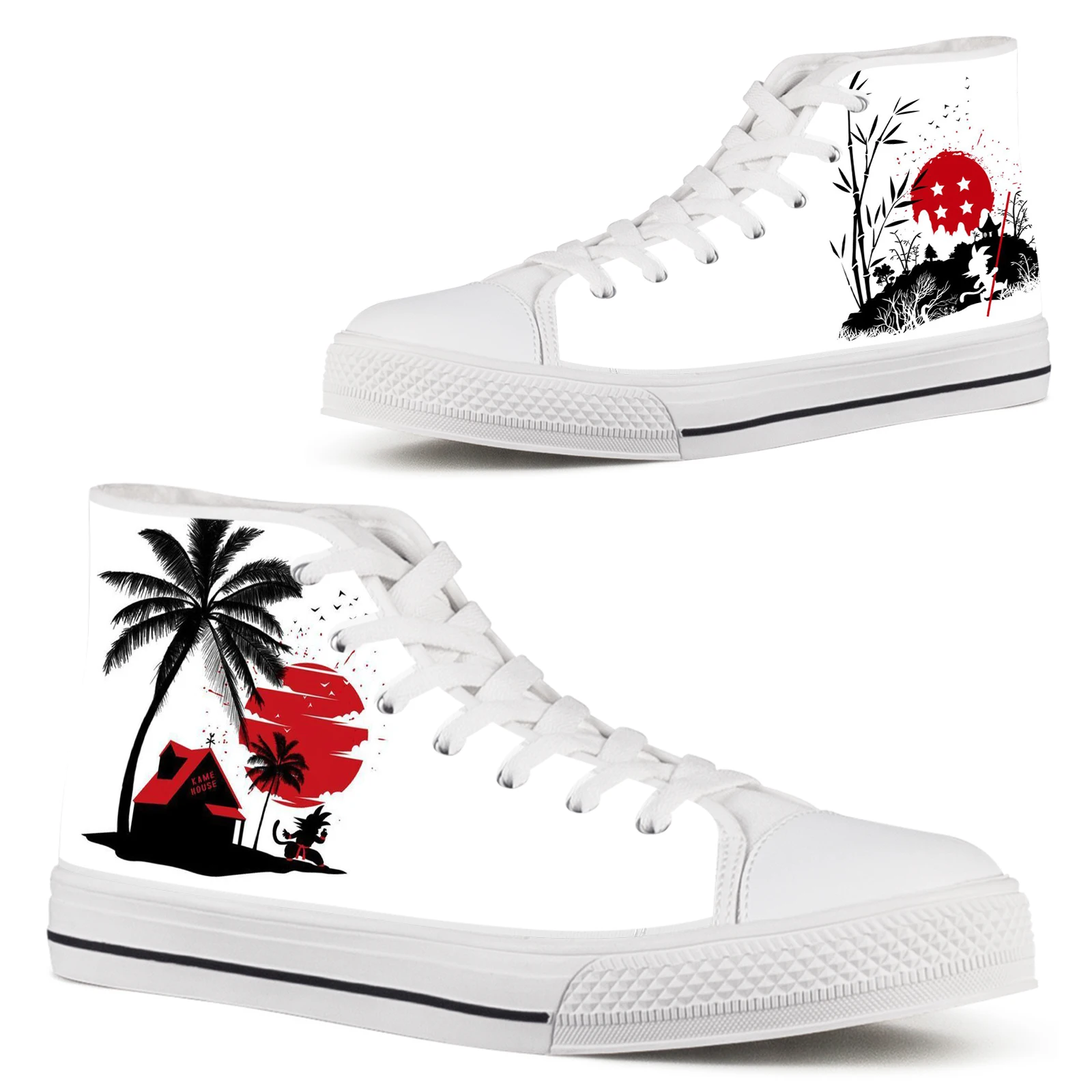 

ELVISWORDS White Japanese Anime Women's Shoes Comfortable Flat Shoes High-top Women's Vulcanized Shoes Need Customized Gifts