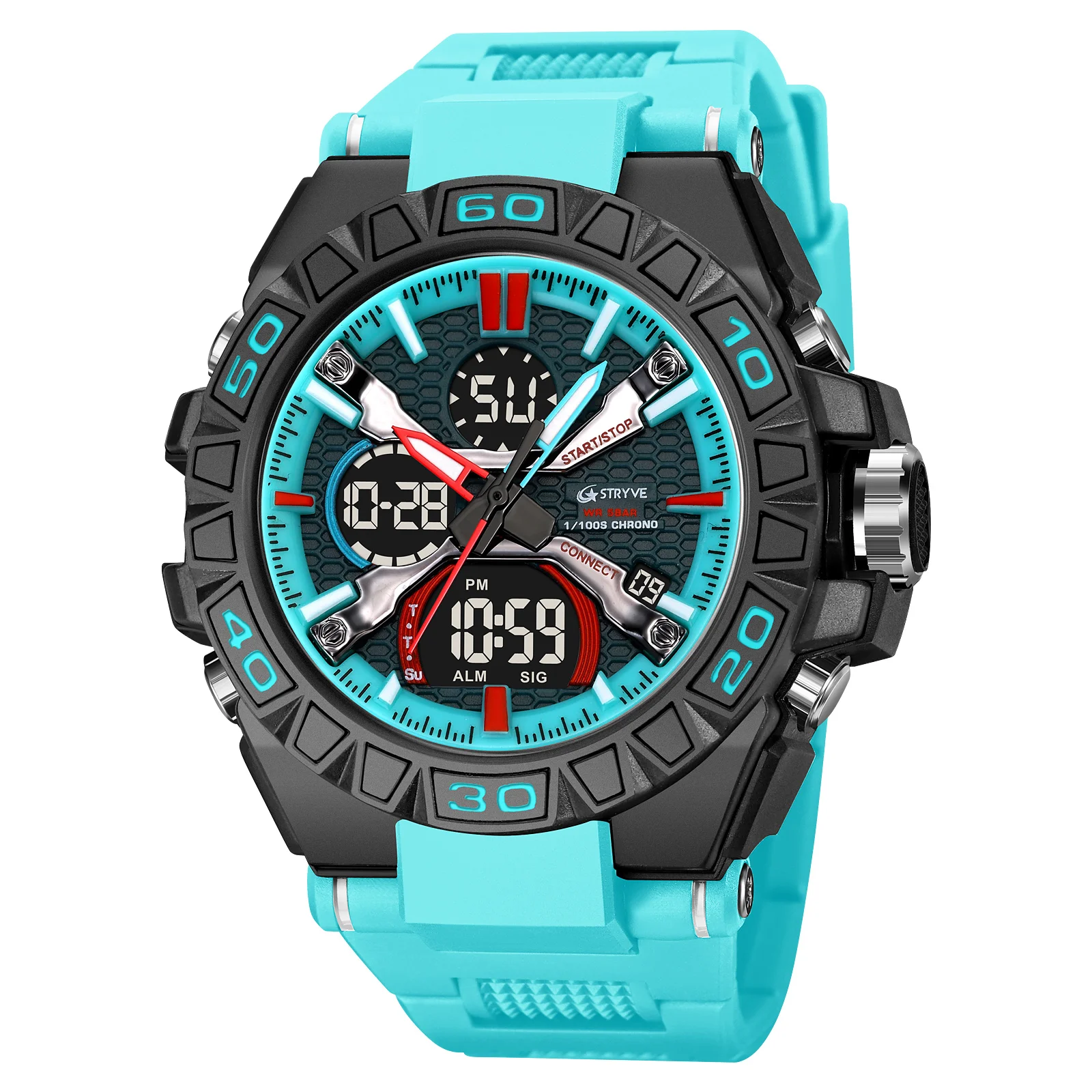 STRYVE Men's Watches 8026 Fashion Watch for Man 5ATM Waterproof Men's Clock High Quality Digital-Analog Movement Silicone Strap