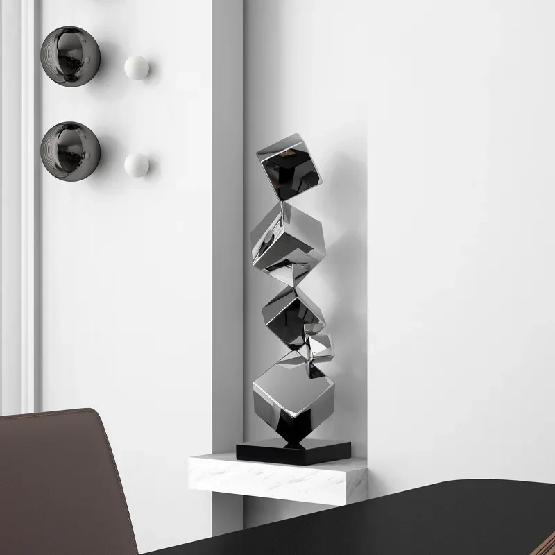 Modern minimalist geometric square laminated stainless steel ornament