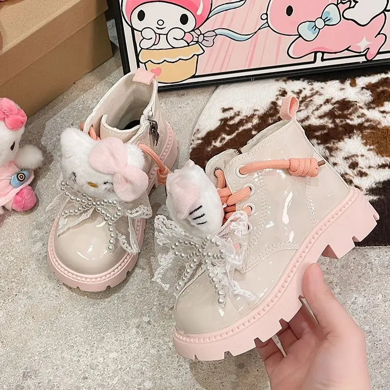 

Сапоги «Hello Kitty» в стиле аниме Kawaii Sanrio Martin, осень-зима 2021, милые короткие сапоги с героями мультфильмов, обувь принцессы, подарки для детей