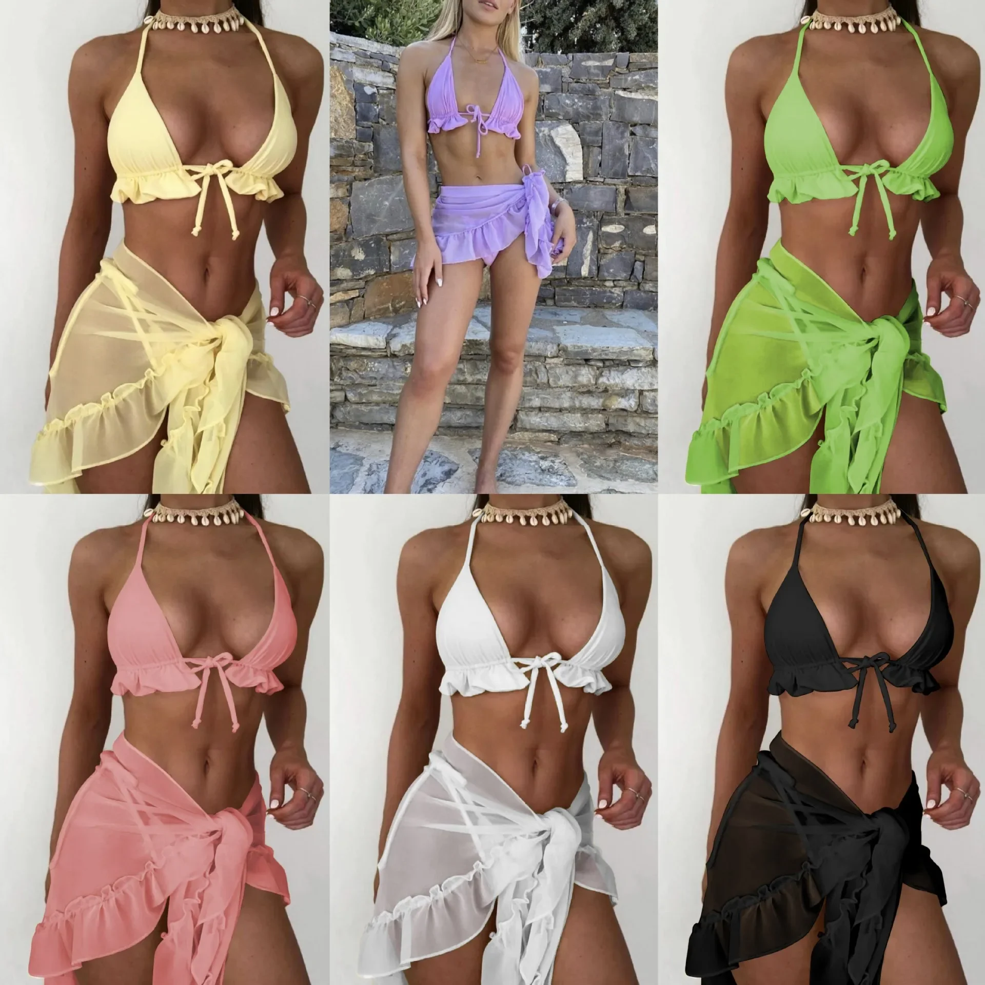

New Mesh Skirt Pleated Swimsuit Bikini