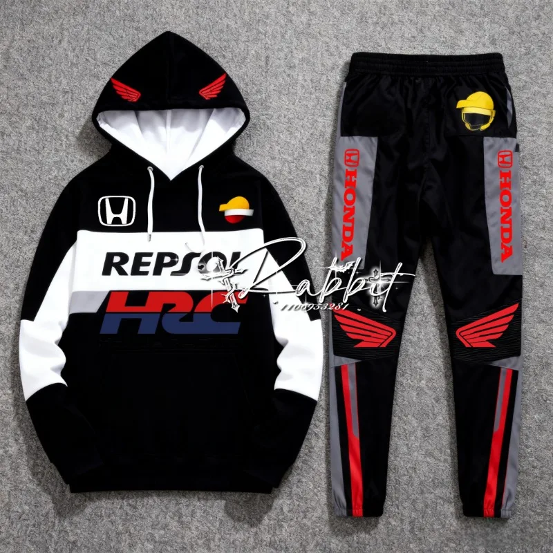 

Bestselling New Honda Racing Team Fashion Design New Motorcycle Riding Two-piece Set Retro MOTO Racing Hoodie Running Pants Set