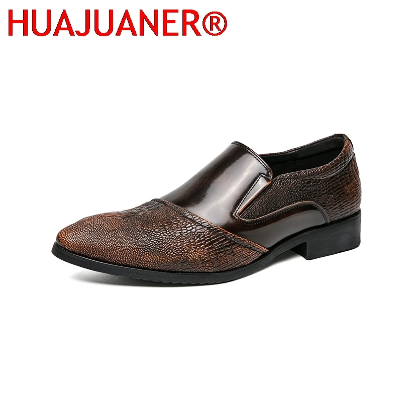 

Luxury Crocodile Pattern Men Business Loafers Big Size Fashion Leather Comfortable Designer Wedding Social Formal Platform Shoes
