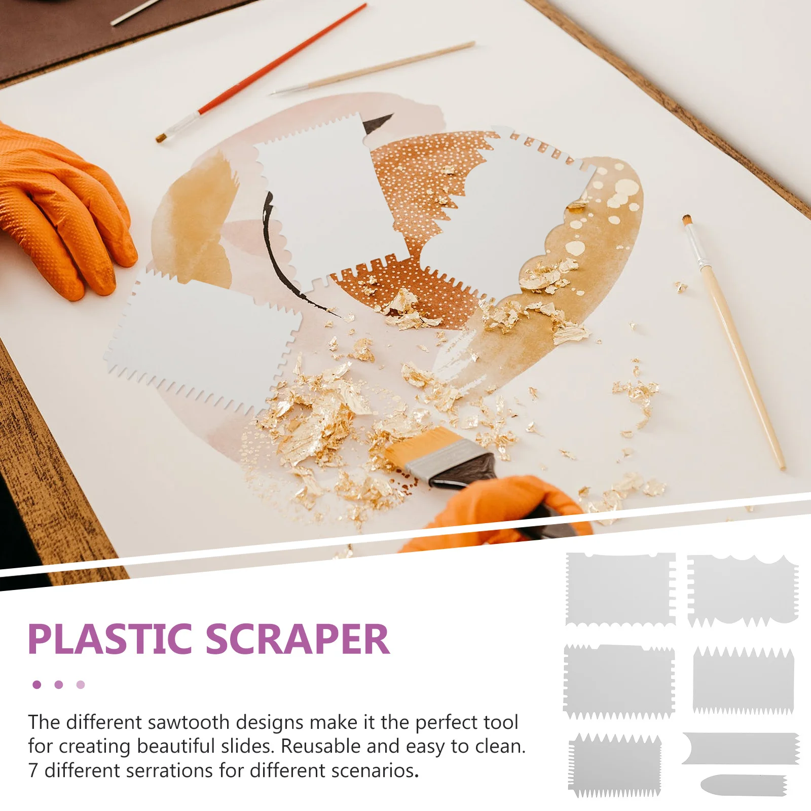 

7Pcs Acrylic Painting Scrapers Durable DIY Drawing Tools Kids Art Crafts Scraper Wave Edge Design Painting Scrapers