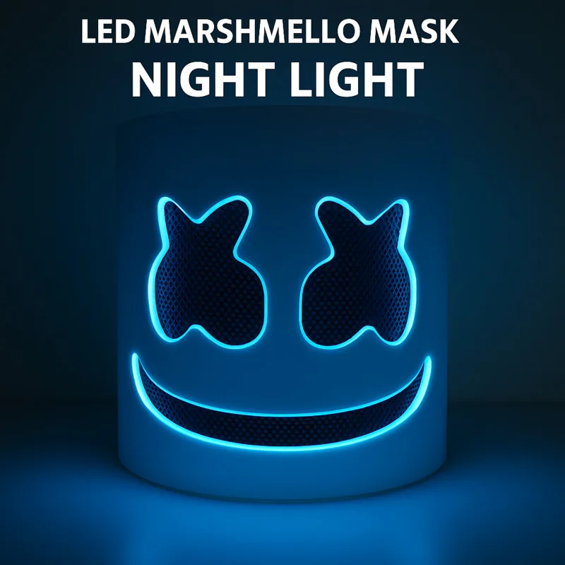 

Halloween LED Marshmallow Mask, Full Face DJ Cosplay Headgear With Neon Lights For Rave Party & Music Festival