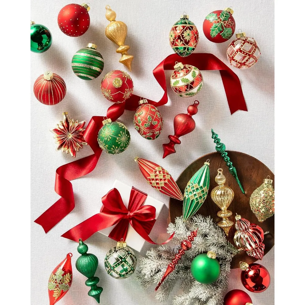 Luxury 35-Piece Christmas Cheer Ornament Set | Suitable for All Christmas Trees & Garlands | Hand-Crafted Baubles Traditional