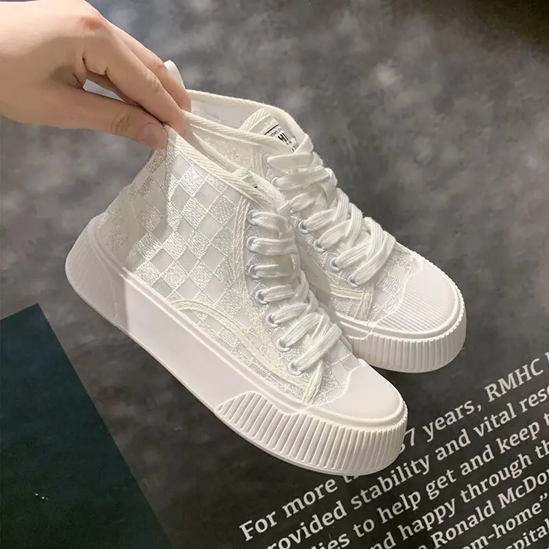 Athletic Mesh Breathable High Top Sneakers Shoes for Women Lace Up Woman Footwear Whit Sports New Arrival 2024 A Cotton Original