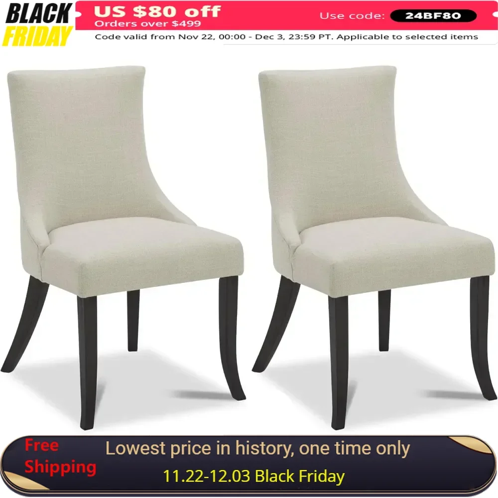 Dining Chair Set of 2, Fabric Modern Upholstered Chairs, Wood Farmhouse High Back Dining Chair