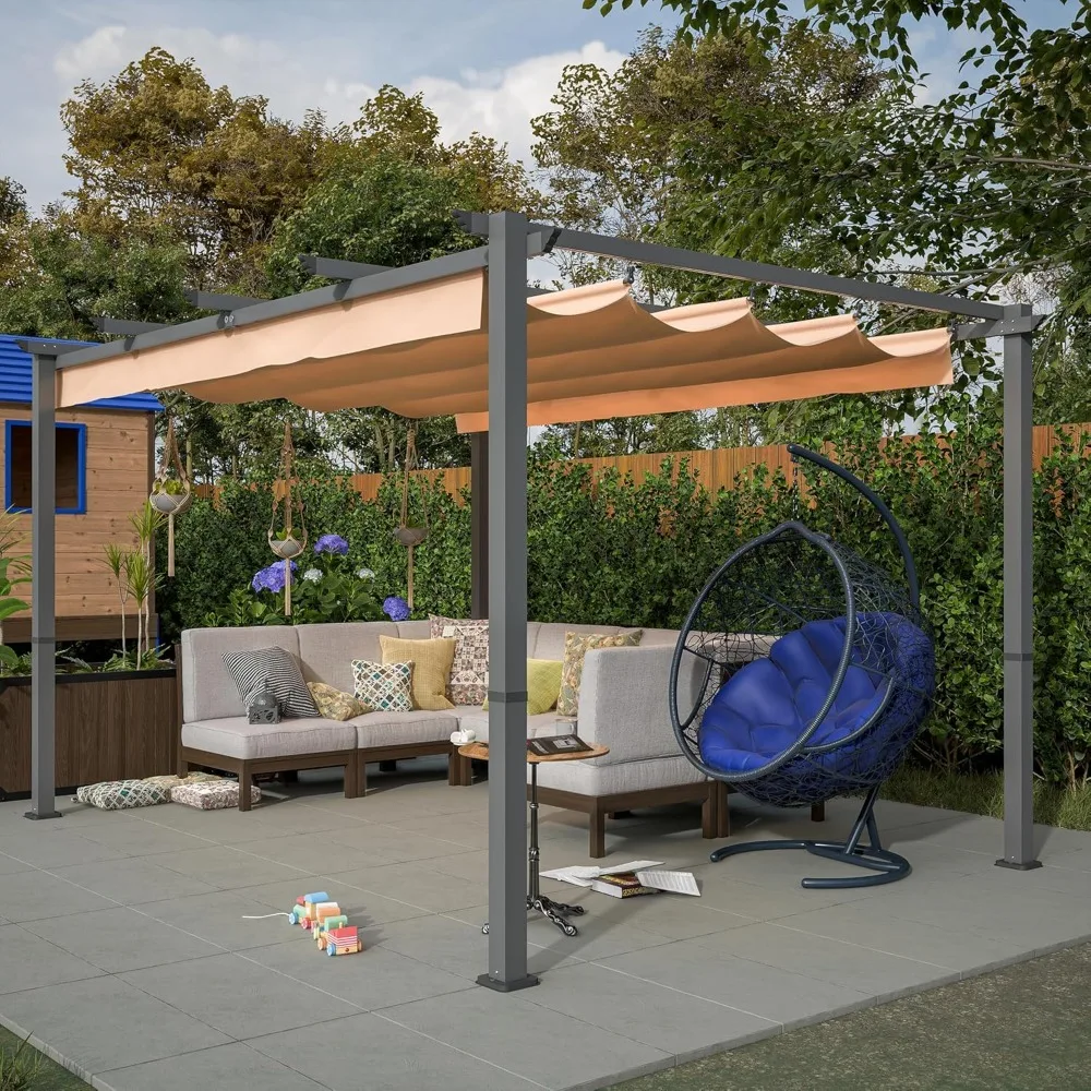 

10x13 ft Outdoor Pergola, Retractable Metal Pergolas with Sun Shade Canopy Adjustable Roof, Aluminum Pergola Shelter for Patio