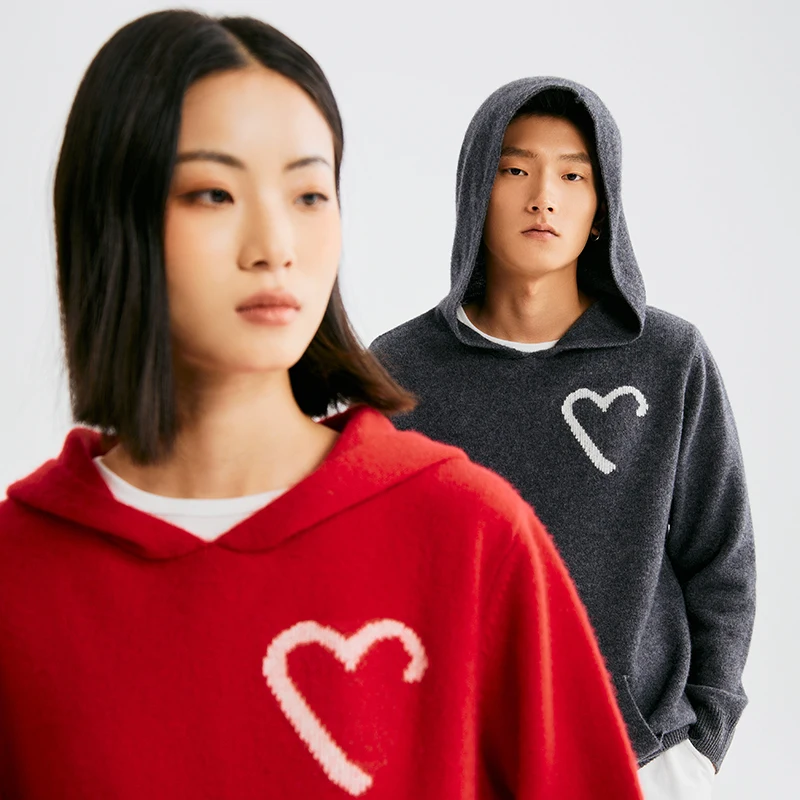 Couple Style Hooded Knitwear Sweater 100% Merino Wool Cashmere Sweater Neck Pullover 2024 Autumn Winter Knitwear Sweater