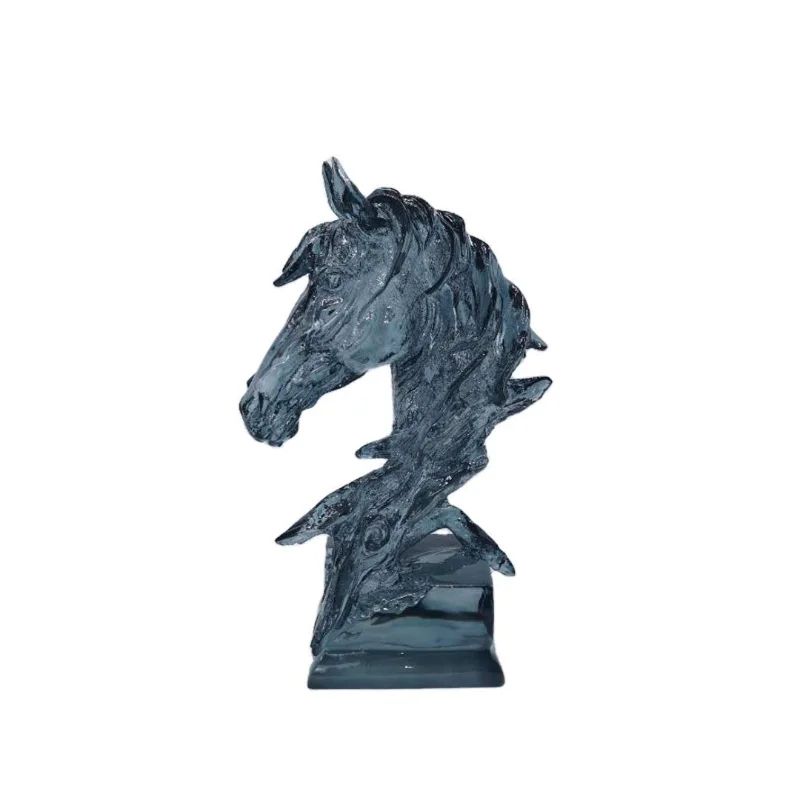 

Nordic Luxury Transparent Blue Horse Head Statue Sculpture Resin Home Decoration Accessories Resin Sculpture Statues Home Decor