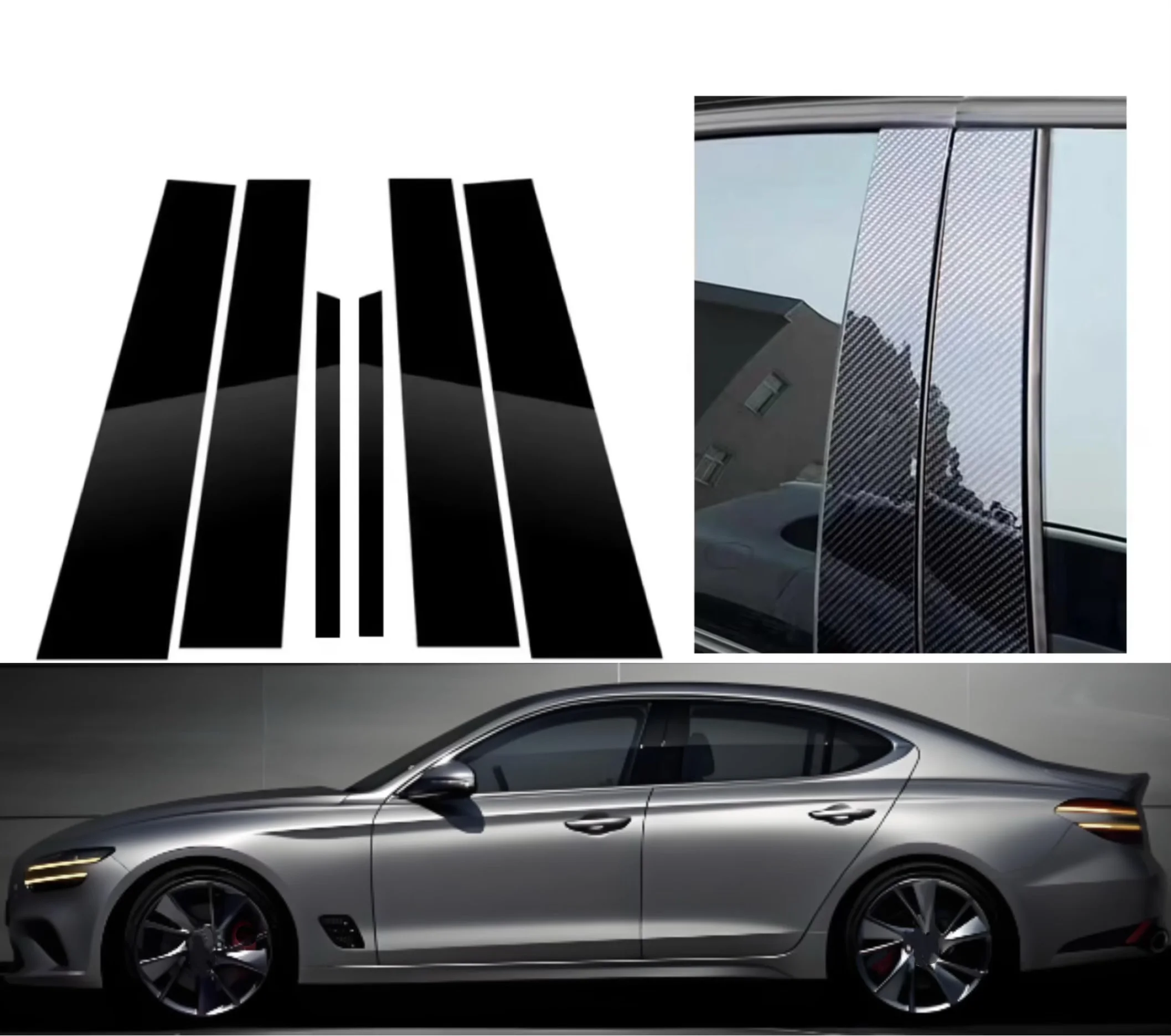 

6Pcs Fit For Genesis G70 2019 2020 2022 -2024 Glossy Black Door Side Moulding Cover Window Decor Trim BC Column Stickers