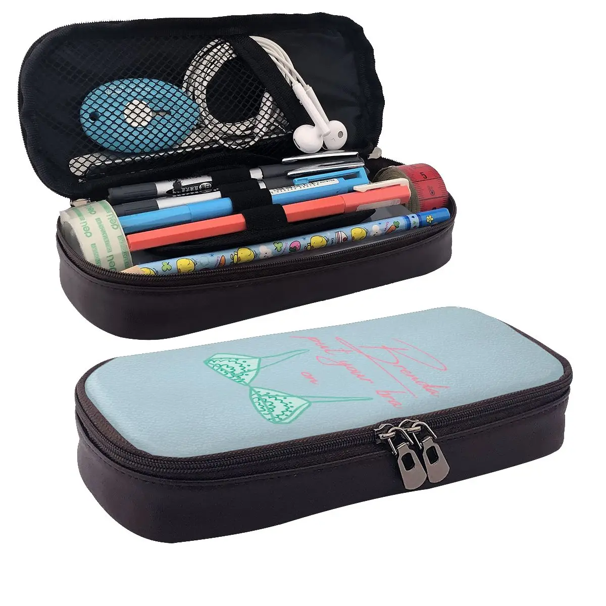 Brenda Put Your Bra On Leather Pencil Case Pencil Pouch Storage Stationery Supplies Pen Box Pencil Bag for Kids School
