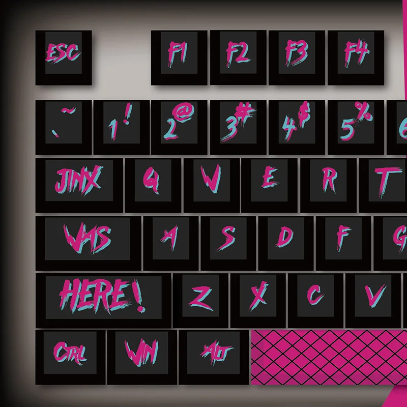 Jinx Themed Keycaps Heat Sublimation Pbt Rampage Translucent Graffiti Mechanical Keyboard Keycaps 123 Key Adapt 60 68 87 Keys