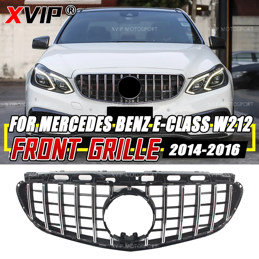 شبكة المصد الأمامي طراز XVIP كروم فضي GTR لسيارة Mercedes Benz E-Class W212/S212 14-16 E200 E250 E300 E350 E400 E500 Grill #1
