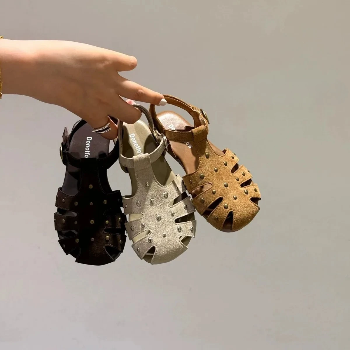 

Kids'Casual Sandals PU Leather Summer Fashion Outdoor Breathable Shoes For Girls Anti-slip Khaki Brown Shoes Size 26-36
