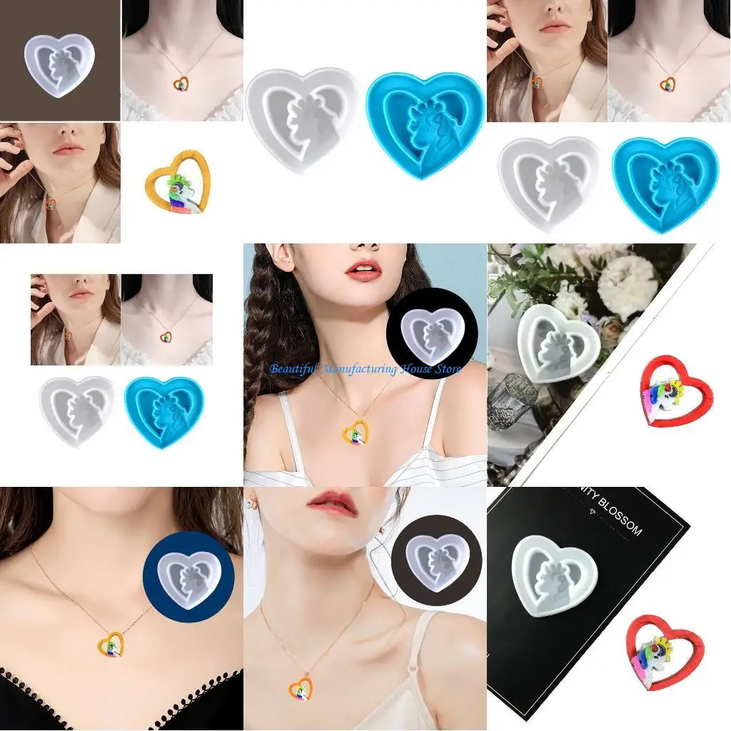 

E56A Valentine's Day Love Heart Necklace Pendant UV Crystal Epoxy Mold Silicone Mould