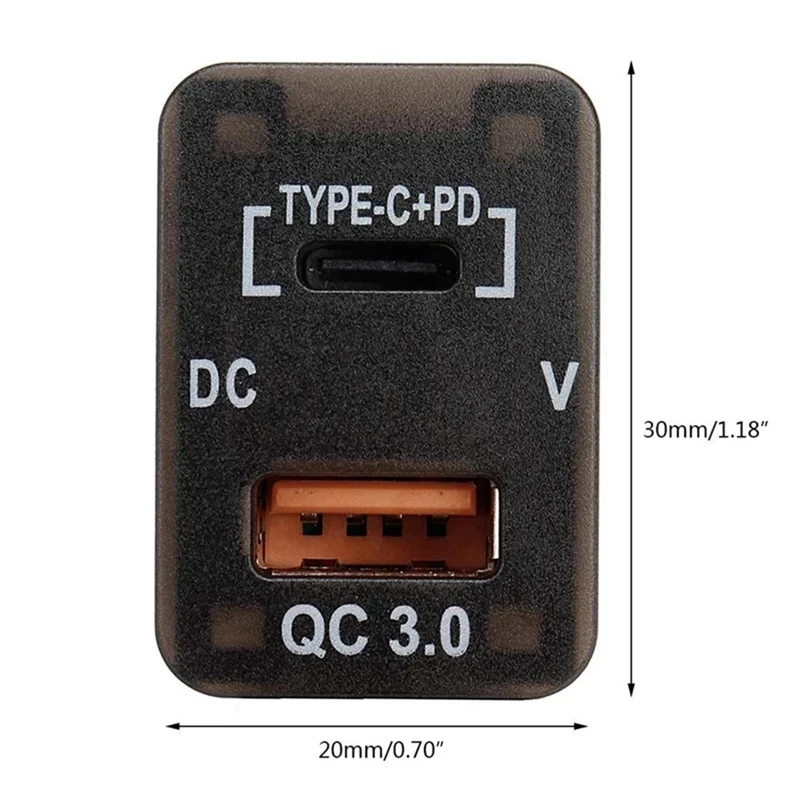 30x20mm Auto USB Ladegerät QC 3,0 Schnell ladung mit PD Typ C USB Ladegerät Adapter für Toyota