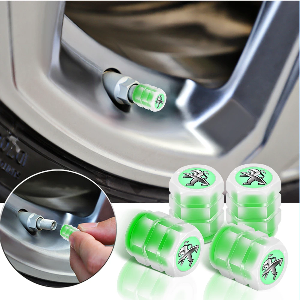 4Pcs Fluorescent Valve Cap Tire Motorcycle Bike Decor Accessory For Peugeot 206 307 308 3008 207 208 SW 407 508 2008 107 106 205