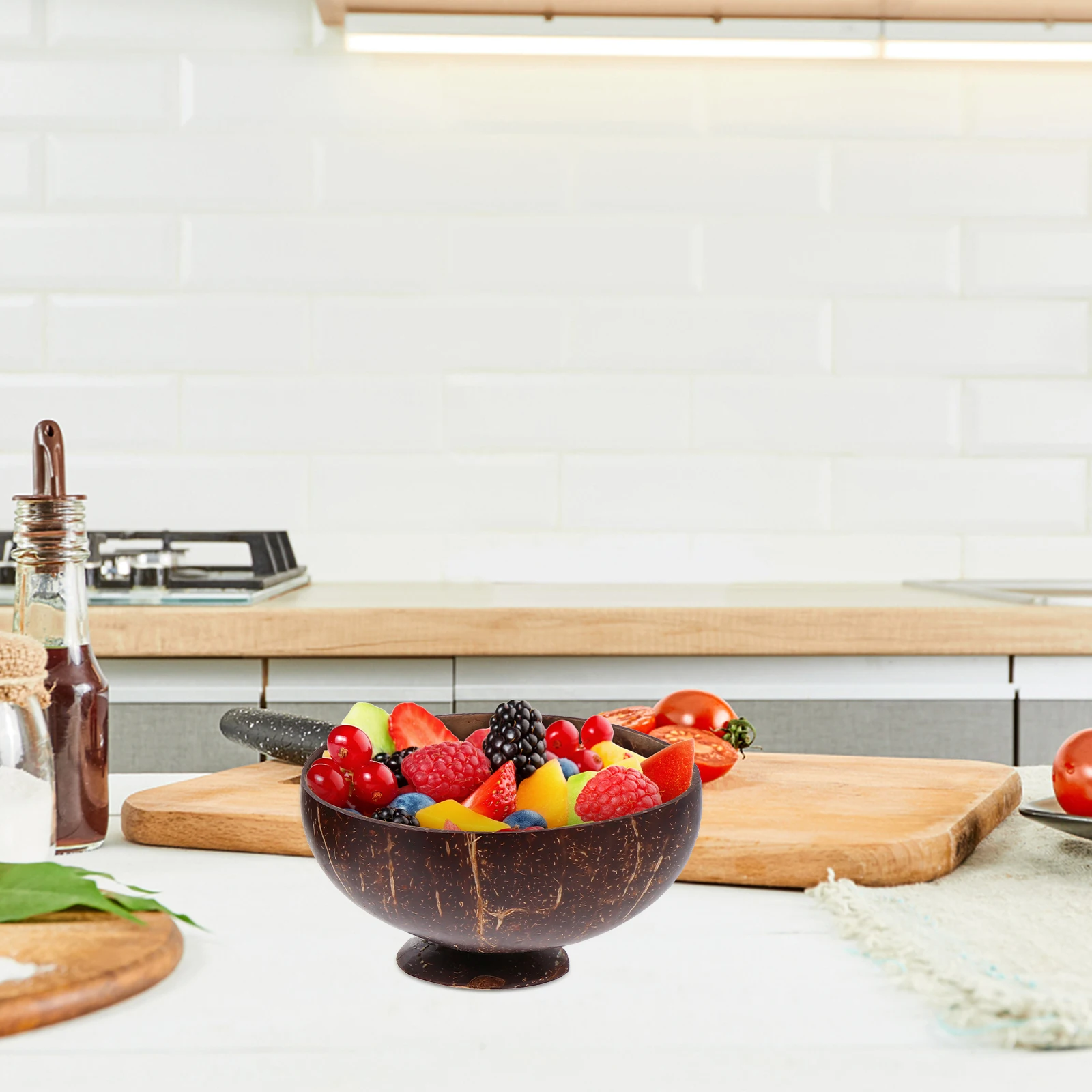 

2Pcs Coconut Shell Bowls Natural Rice Fruit Trays Salad Vegetable Snack Holding Containers Wooden Tableware Coconut Bowls