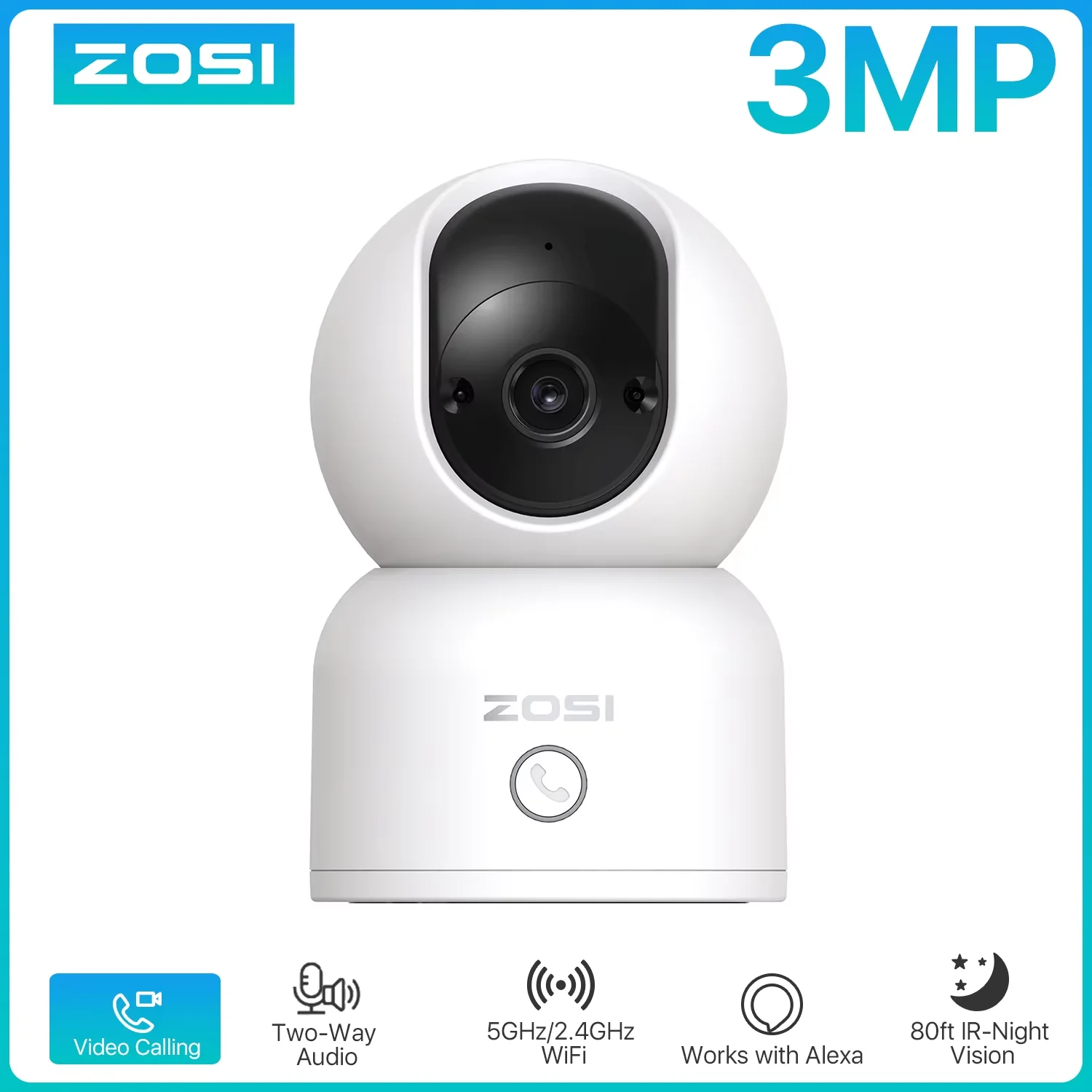 ZOSI C518 Indoor Pan/Tilt Smart Security IP Camera 2K/4K 360° Baby Pet Monitor AI Human Tracking 2.4G/5G WiFi Surveillance Cam