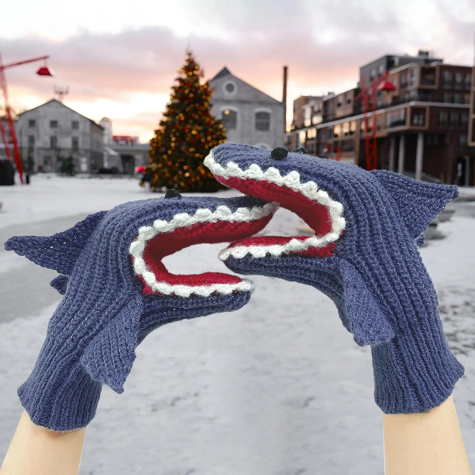 Winter Gloves Adults Boys Girls Elastic Cuff Shark Gloves Mittens Knitted Glove for Christmas Hiking Cold Weather Outdoor Skiing