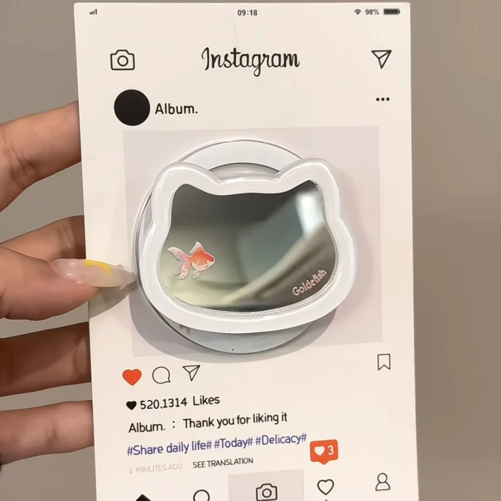 مرآة مكياج كورية لطيفة على شكل قطة لهاتف Magsafe Griptok حامل الهاتف البنصر حامل دعم لهاتف iPhone 16 Girl Bracket