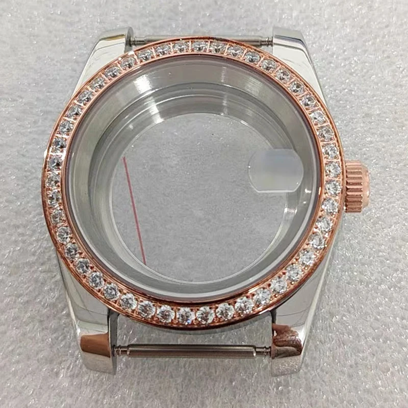 316L الفولاذ المقاوم للصدأ 36 مللي متر/39 مللي متر الفضة/الذهب/روزالذهب الماس الياقوت ساعة زجاجية مكبرة تناسب حركة NH35/NH36