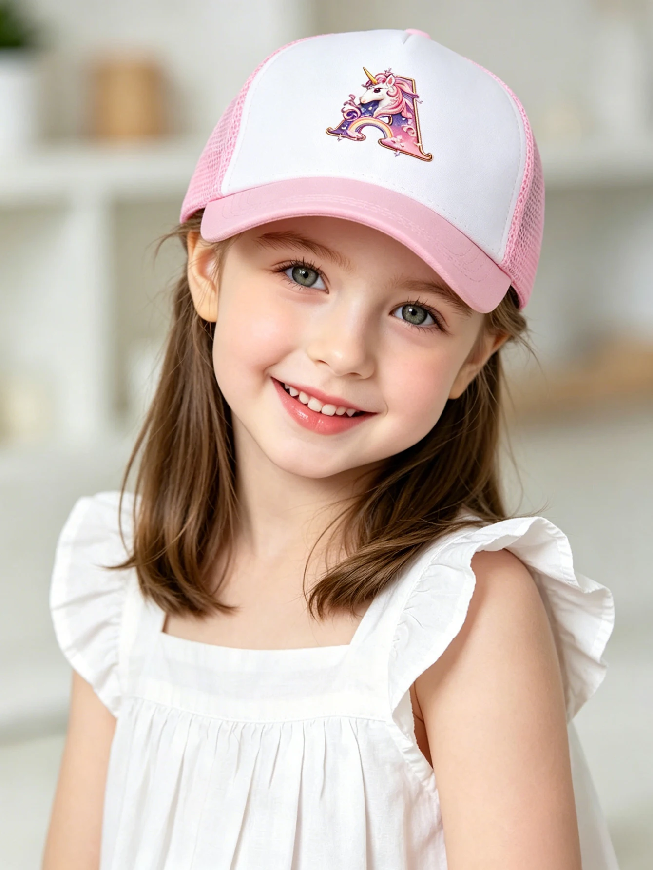 1pc pink baby hat  Adjustable Youngsters' Baseball Cap with A-Z letter Rainbow Unicorn - Breathable Sun Hat for Boys and Girls A view 5