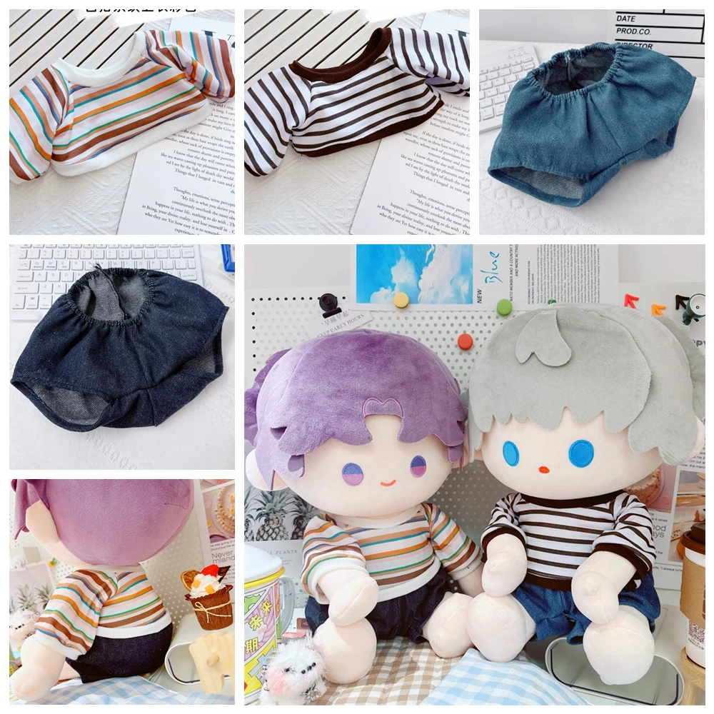 

40cm Cotton Doll Fashion Striped T-Shirt Jeans Pants Shorts Cotton Doll Casual Wears Clothes Accessories Kids