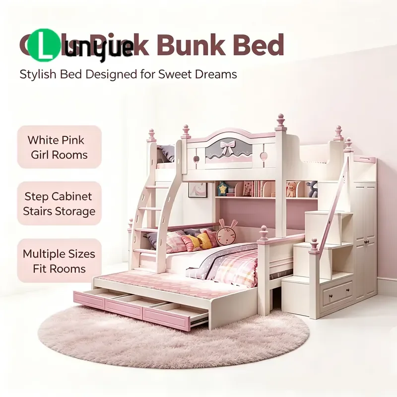 Modern Solid Wood Bunk Bed for Mother and Child Two-layer Children's Bed with Slide Eco-Friendly & Space Saving