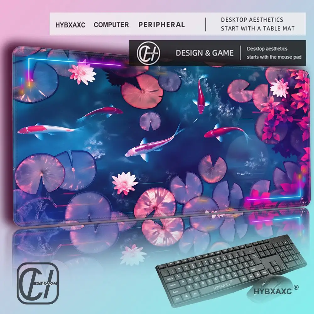 

HYBXAXC Japanese Style Koi Fish Mouse Pad Thick Non-Slip Rubber Deskmat HD Printing Smooth Surface Gaming Keyboard Mat for Gamer