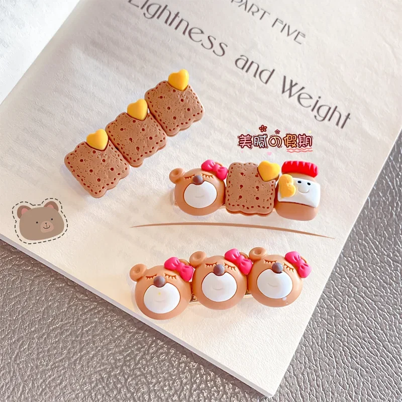 Girls Biscuit Orange Bear Cookie Hair Ornament Fashion Hair Accessories Side Top Hair Clips Cute Creative Hairpin Headdress