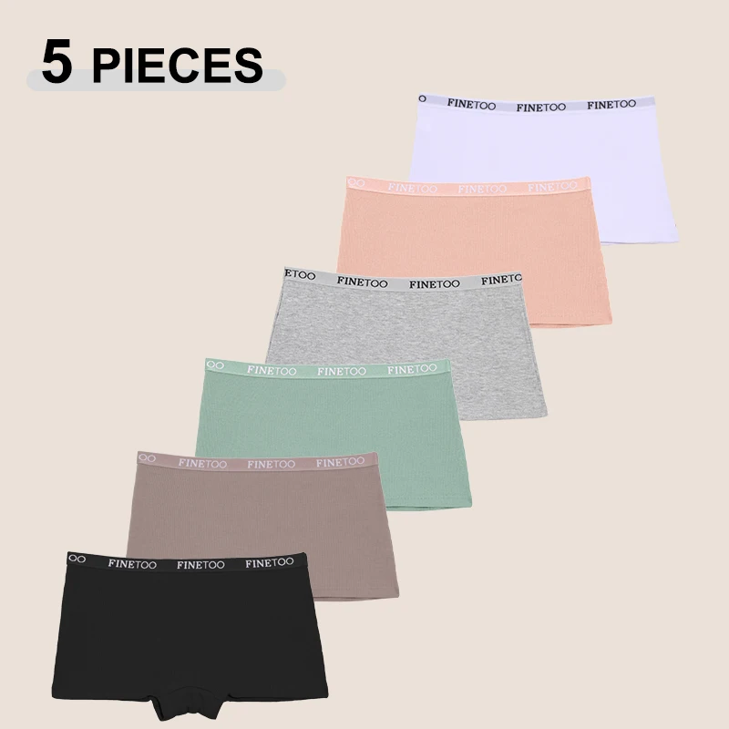 5PCS Women's Cotton Fabric Panties Fashion Letter Solid Color Boyshorts Seamless Cozy Breathable Sports Boxers Female Lingerie
