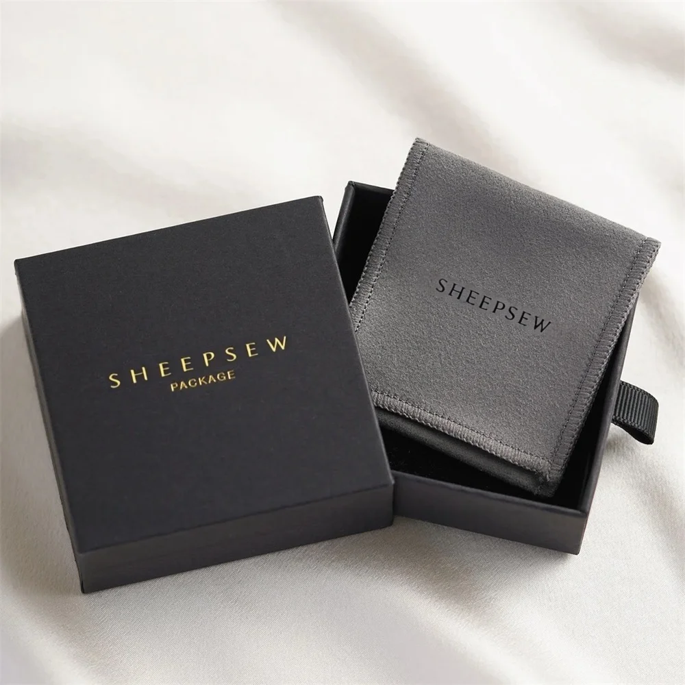 SheepSew Elegant Rectangle Microfiber Suede Envelope Jewelry Pouch Hidden Snap Custom Deboss Logo Holiday Pack For Pearl Earring