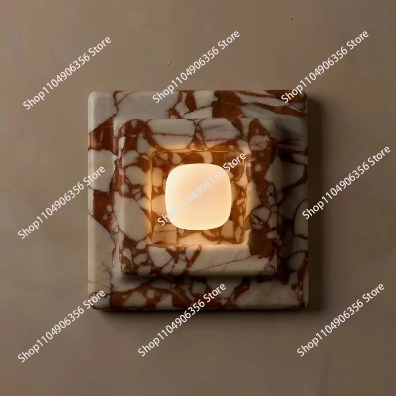 Italian Light Luxury Travertine Marble Wall Lamp Wabi‑Sabi Decorative Bedside Sconce for Dining Hall Corridor Living RoomBedroom