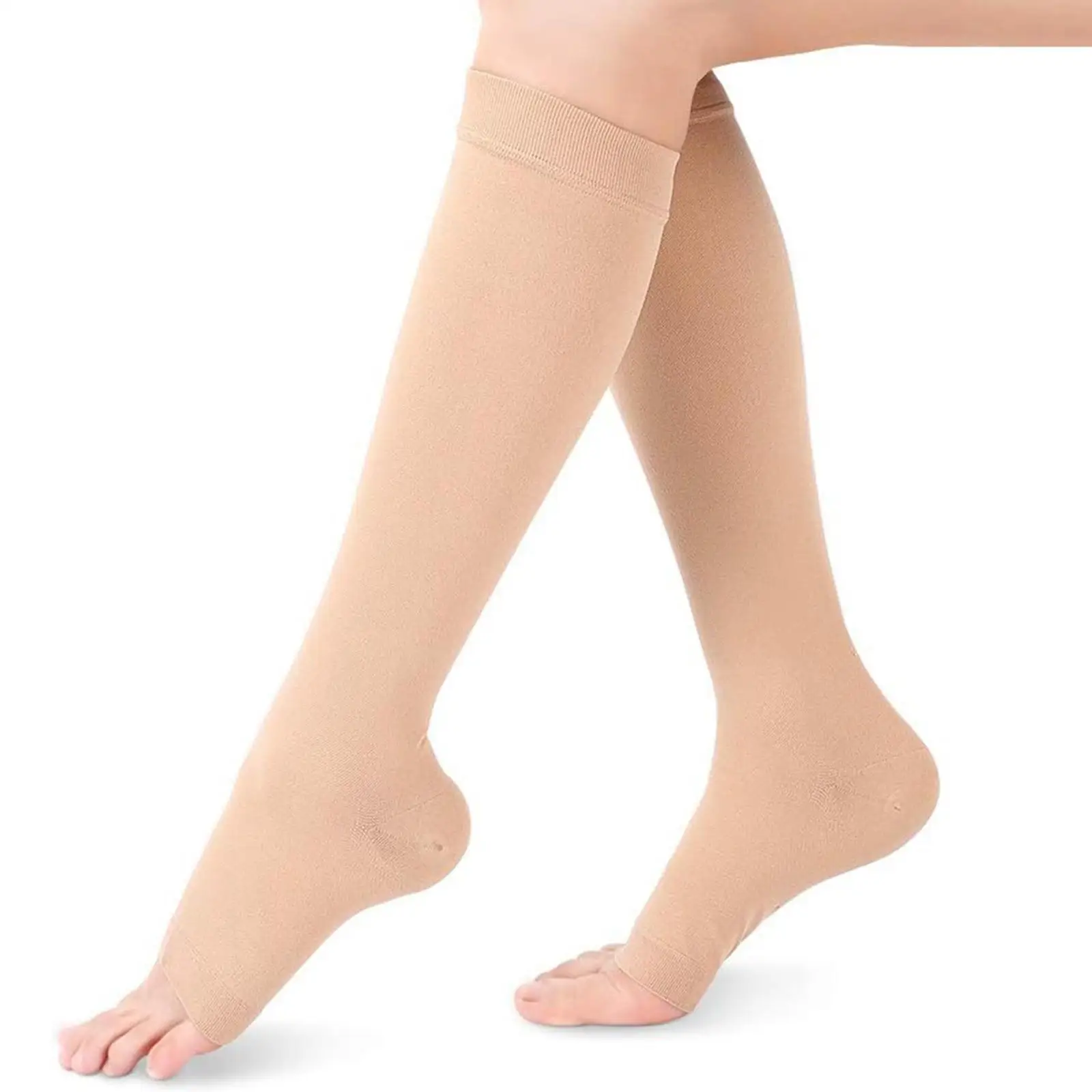 Chaussettes de compression à maintien gradué pour femmes et hommes, à bout ouvert, en nylon, hauteur genou, légères, pour le soin des jambes, idéales pour le fitness, le cyclisme et la course à pied.