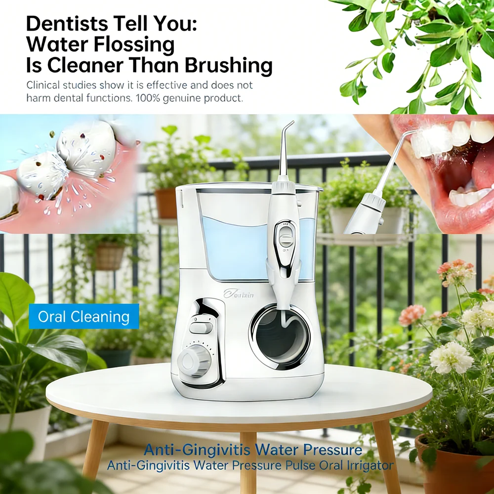 

10-Mode 800ML Desktop Oral Irrigator Water Flosser, 5 Replacement Nozzles, Teeth Cleaning Device to Fight Bad Breath