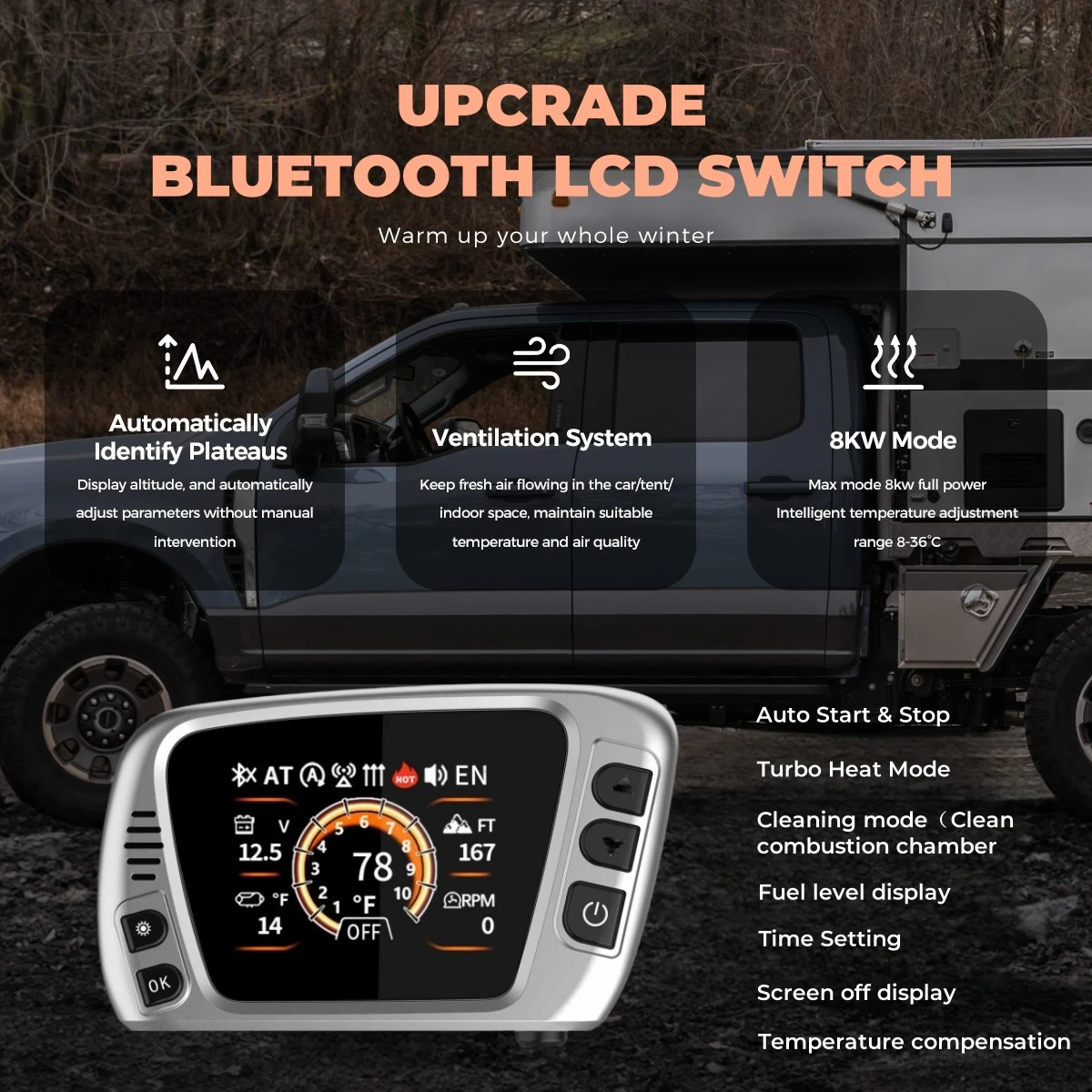 8KW 12 فولت/110-240 فولت صندوق الأدوات TB10 الديزل مسخن الهواء LCD وبلوتوث مع وضع الارتفاع سخان التوقف للسيارات RV خيمة التخييم