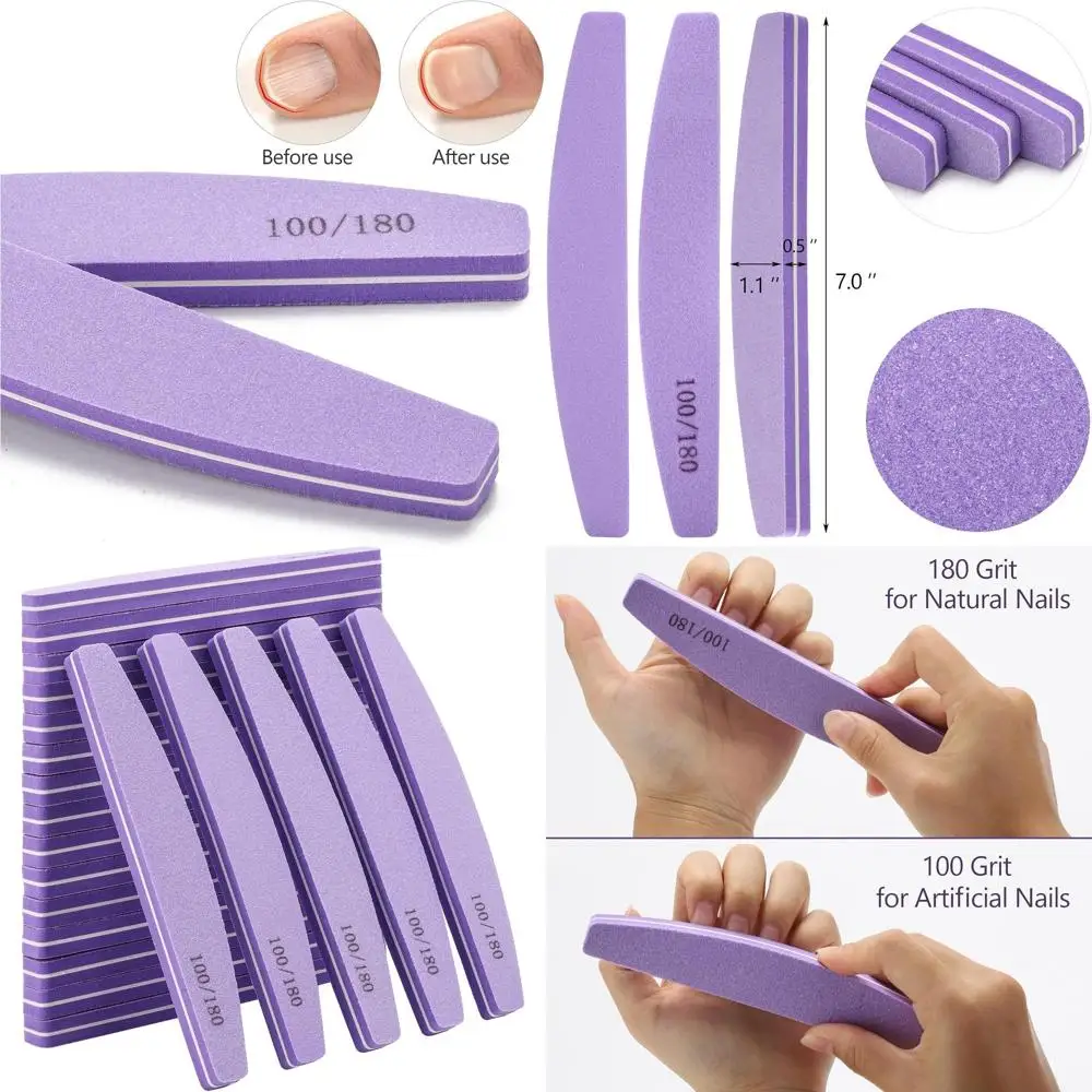 

20 Pack Nail Buer 100/180 Grit Washable Double Sided Nail Sanding Block ile or Acrylic Natural Gel Nails, ple